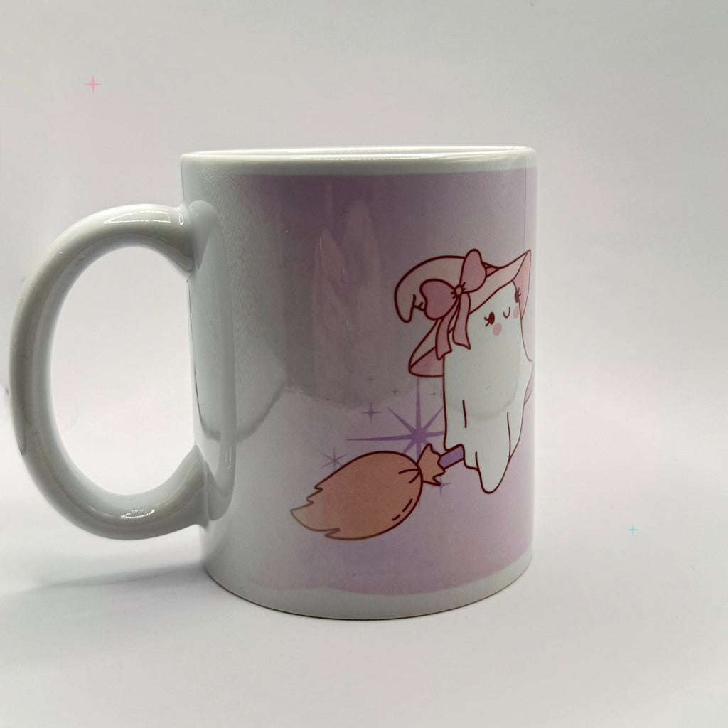 11oz Mobility Aids are Magic mug showing the witchy ghost artwork