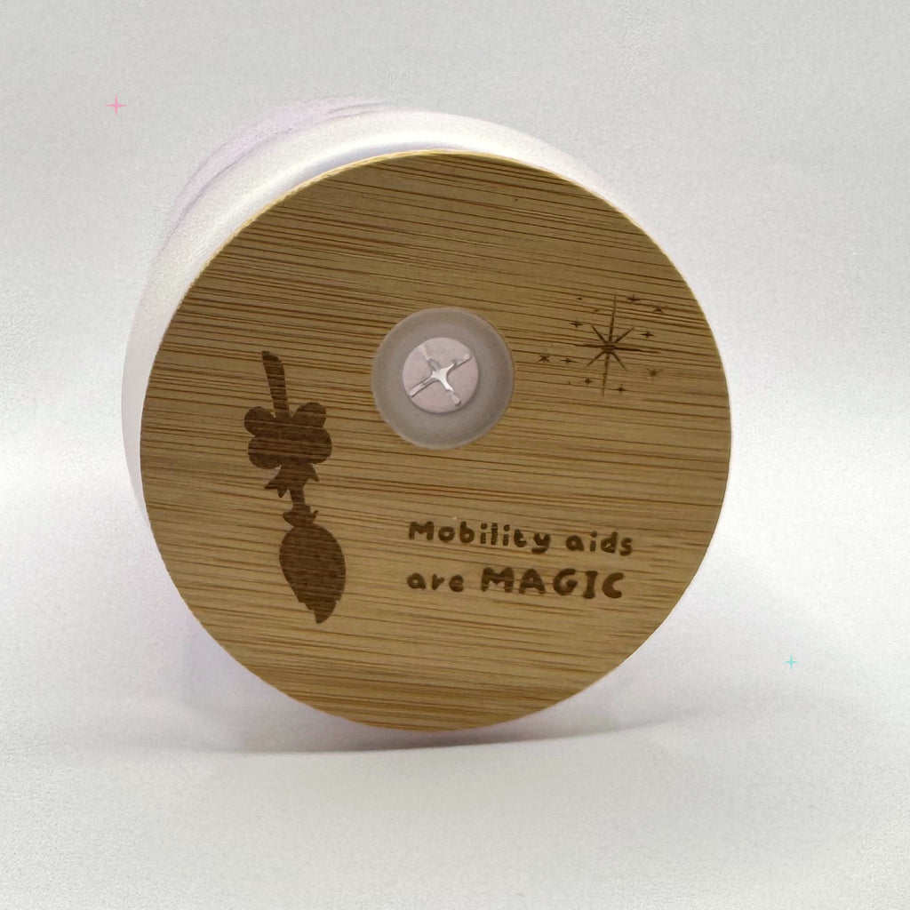 Engraved bamboo lid for the Mobility Aids are Magic tumbler