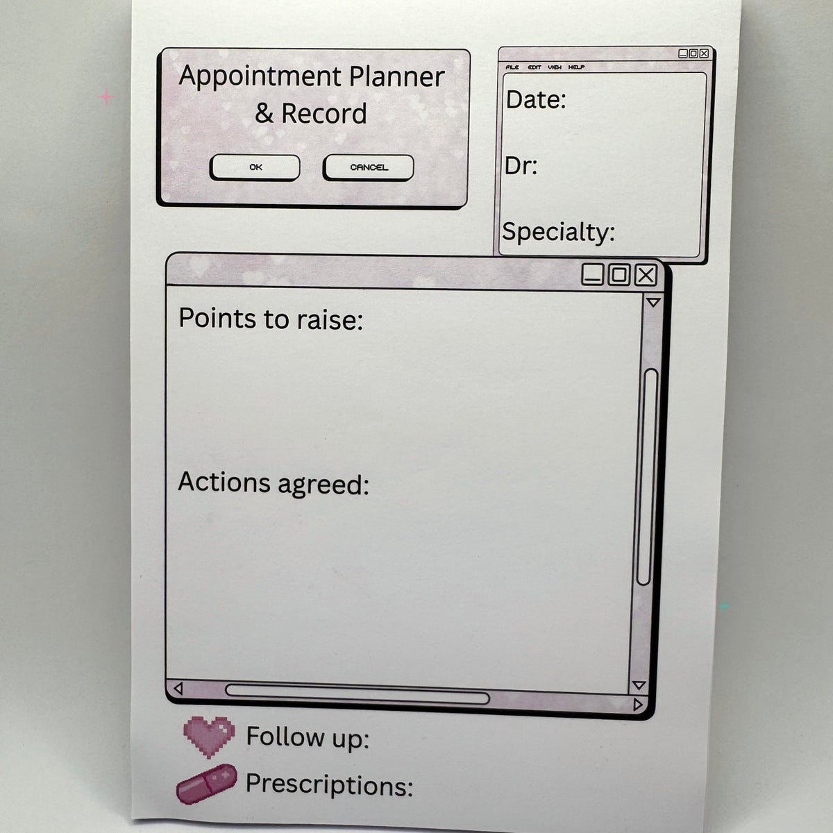 Blank Appointment Tracker A5 notebook page