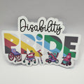 Disability Pride glossy sticker with colourful mobility aids