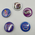 Five assorted 32mm disability pride and chronic illness button badges