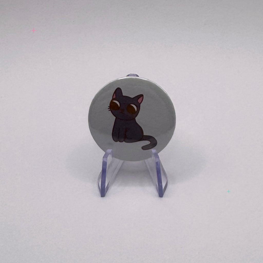 Hexecutive Dysfunction black cat 32mm badge on white background