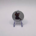 Hexecutive Dysfunction black cat 32mm badge on white background