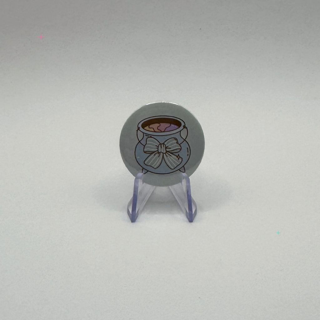 Hexecutive Dysfunction cauldron 32mm badge on white background