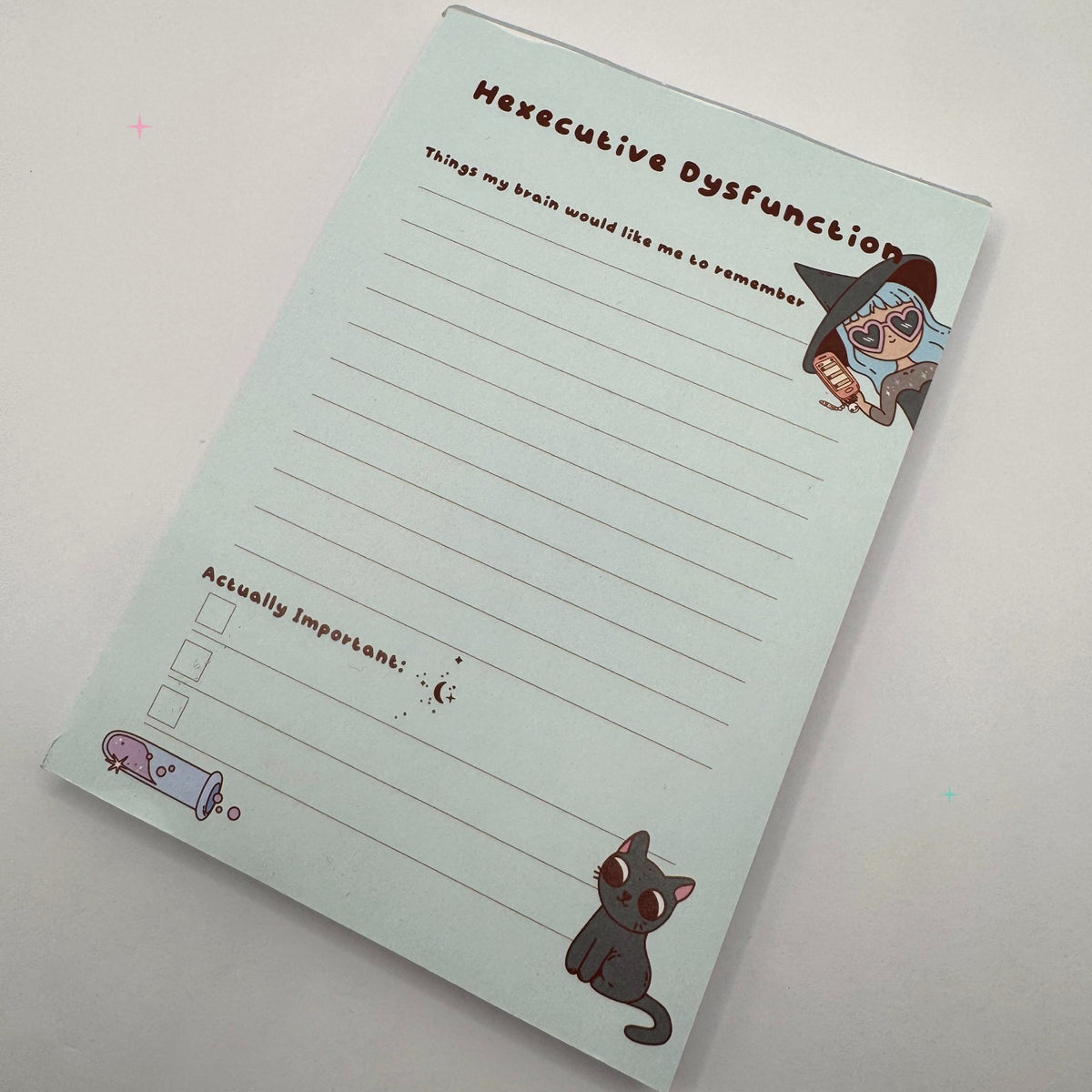 Hexecutive Dysfunction A6 notepad on white background
