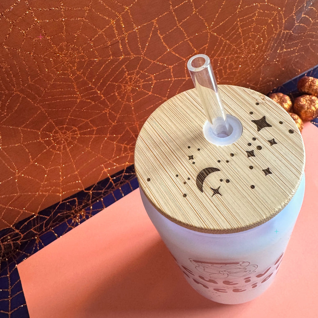 Hexecutive Dysfunction engraved bamboo tumbler lid lifestyle photo