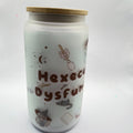 Hexecutive Dysfunction frosted glass tumbler on white background