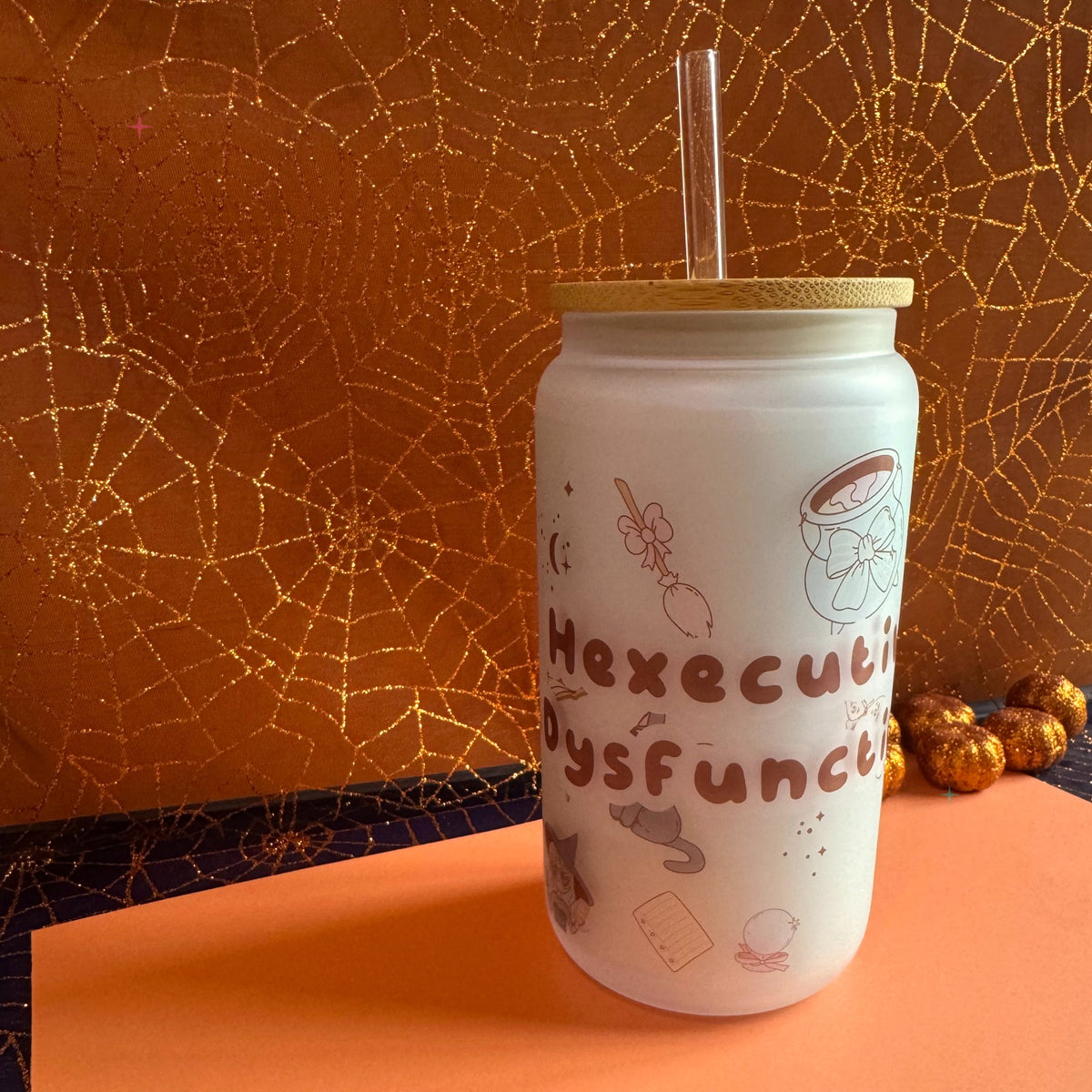 Hexecutive Dysfunction frosted glass tumbler lifestyle photo