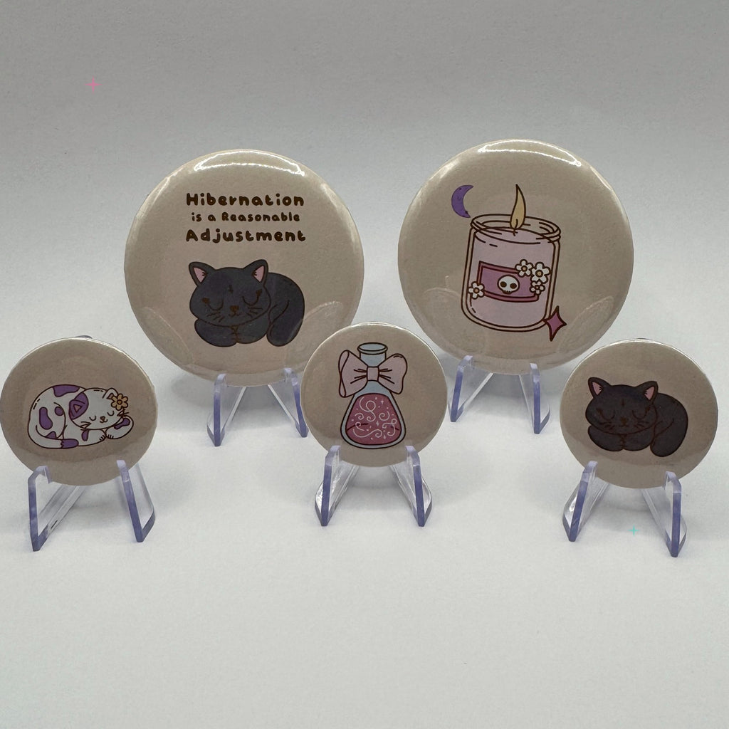 Hibernation is a Reasonable Adjustment complete five badge set on white background