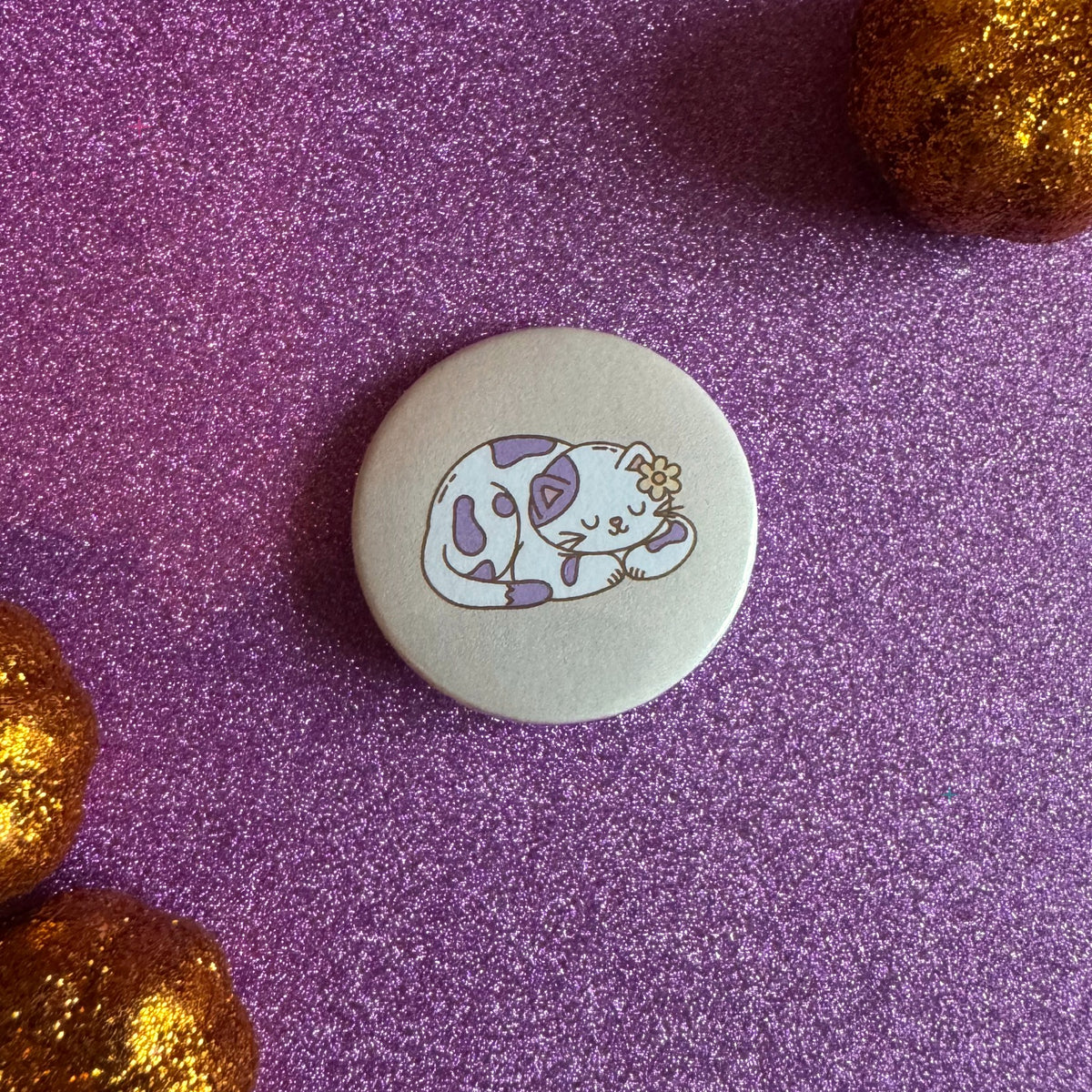 Hibernation Is a Reasonable Adjustment Lilac Cat 32mm badge lifestyle photo
