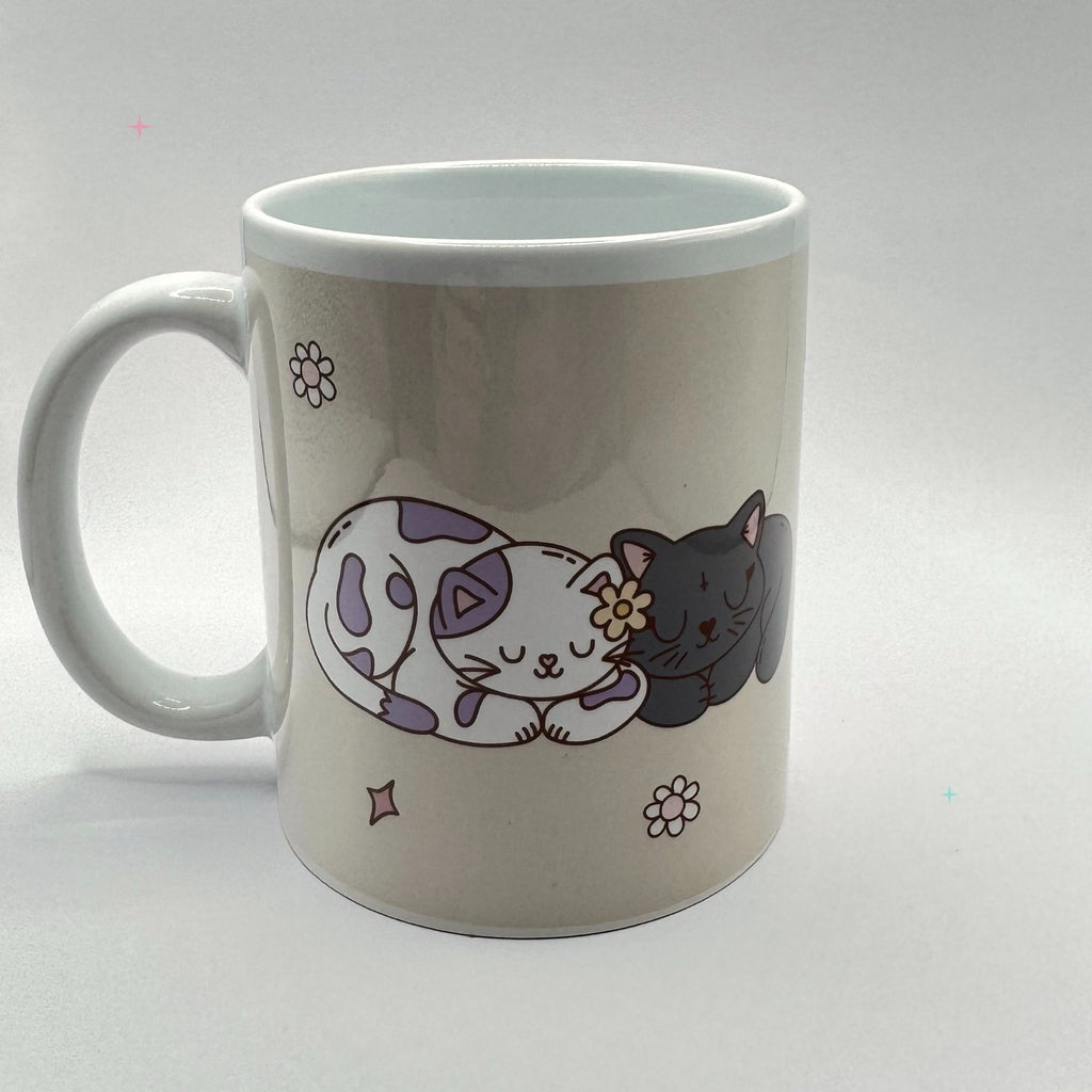 Hibernation Is a Reasonable Adjustment 11oz mug sleeping cats side on white background