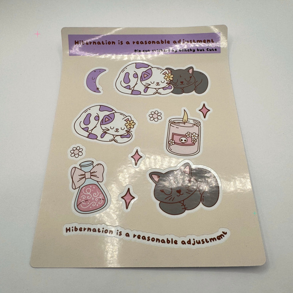 Hibernation Is a Reasonable Adjustment sticker sheet on white background