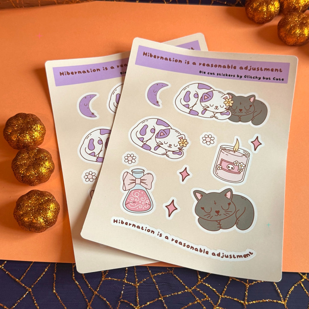 Hibernation Is a Reasonable Adjustment sticker sheet lifestyle photo