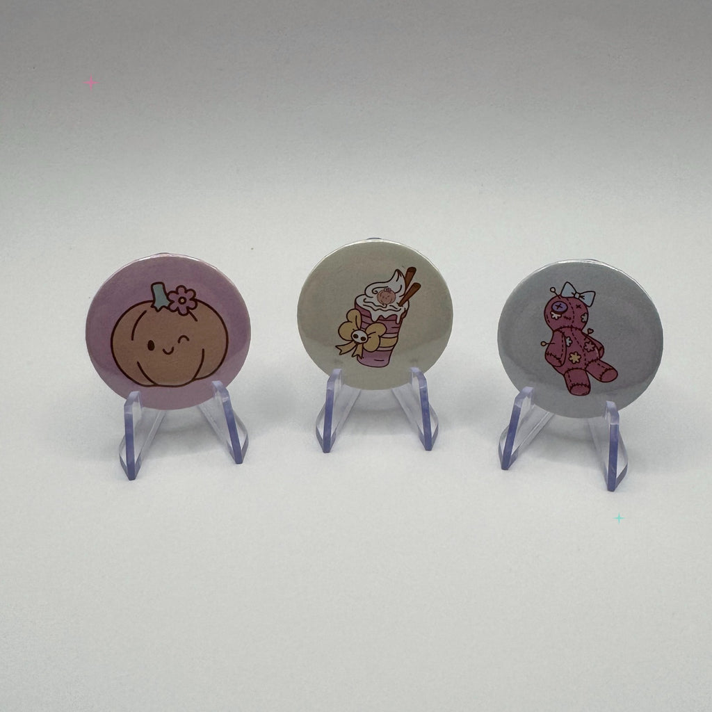 Pumpkin Spice & Symptom Spikes – 3 × 32mm Badge Set