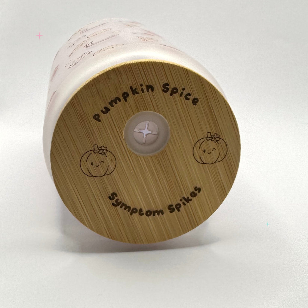 Engraved bamboo lid for the Pumpkin Spice and Symptom Spikes tumbler